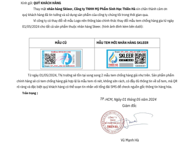 THÔNG BÁO: THAY ĐỔI TEM CHỐNG GIẢ CÁC SẢN PHẨM CỦA SKLEER